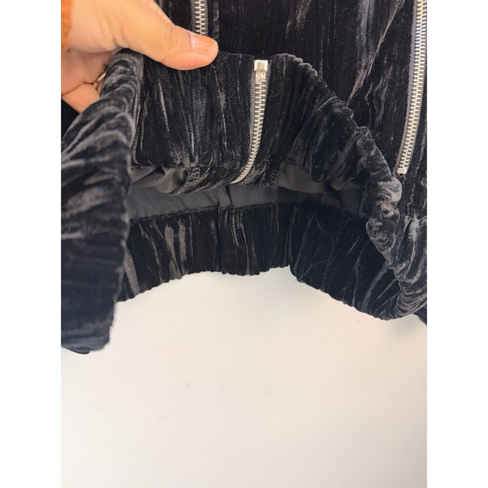 Catherine Malandrino Women Jacket M Black Crushed Velvet Moto Full Zip - Picture 5 of 10